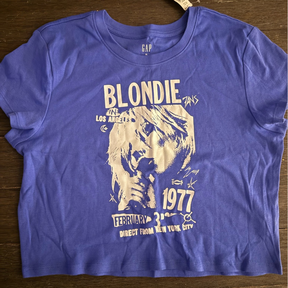 New GAP Royal Blue crop tee rock T-Shirt BLONDE 1977 Xl teen fits like m nwt